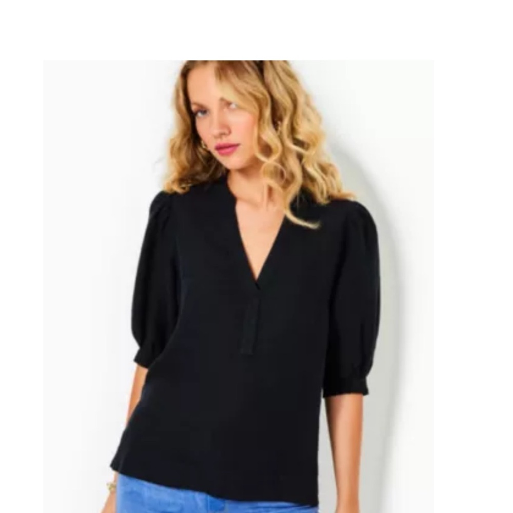 Lilly Pulitzer Black Mialeigh Linen Top SZ 2